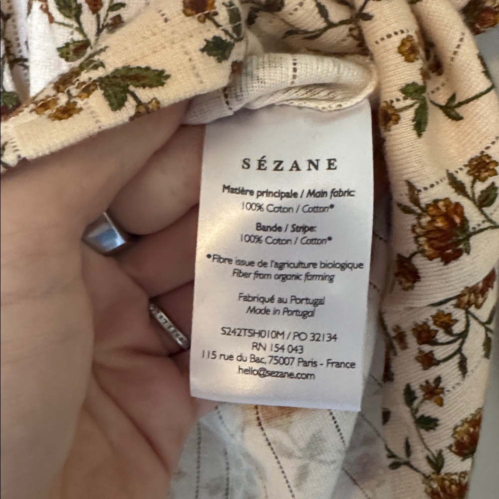 Sezane Lenie T-shirt Miranda Beige Print - Size 40 L EUC - Picture 9 of 10
